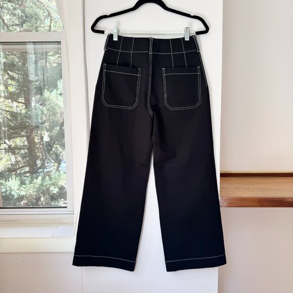 New Anthropologie Maeve The Colette Ponte Crop Wide Leg Pants Black Contrast 27 - Picture 5 of 11